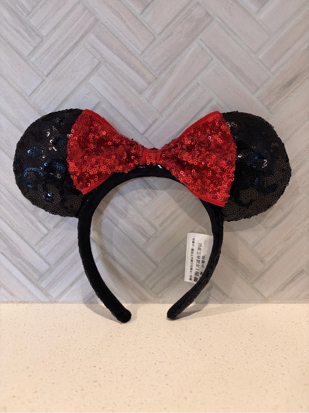 Disney Minnie Mouse ears Black Sequin with Red Bow Headband